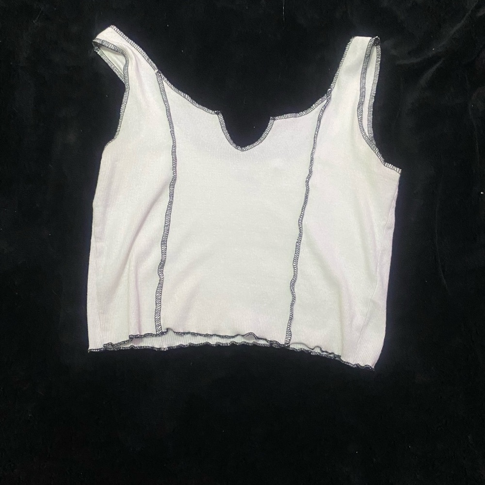 White Sleeveless Top with Black Trim